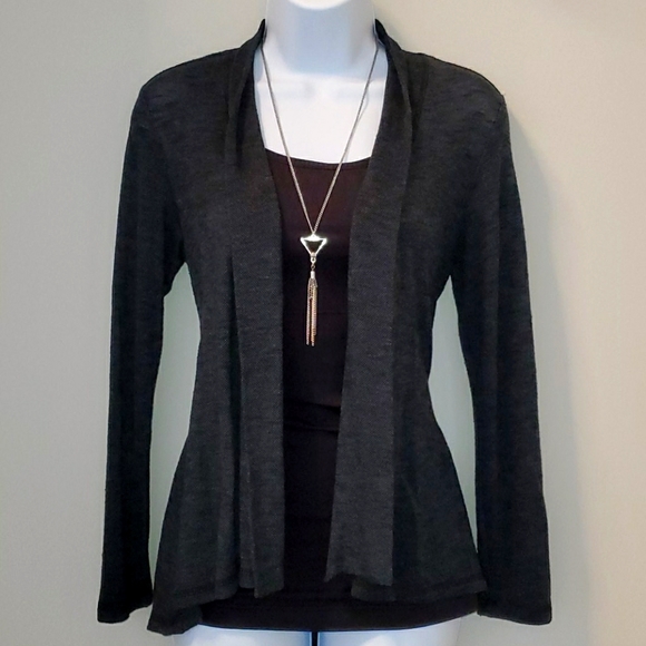 bobeau Sweaters - Bobeau Charcoal Draped Front Cardigan Size Small